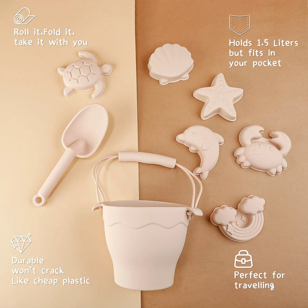 8-teiliges Strandspielzeug-Set aus lebensmittelechtem Silikon, mehrfarbig