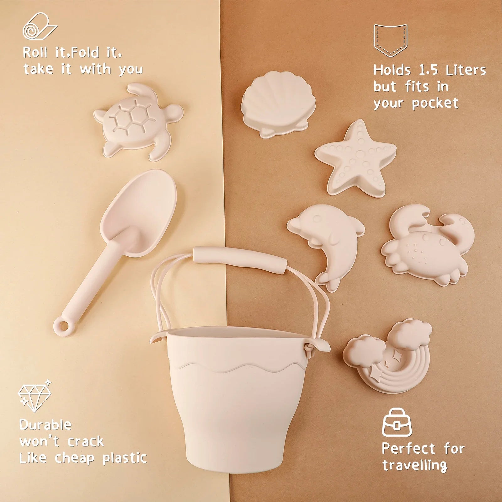 8 pcs set beach toys in food grade silicone multivariant