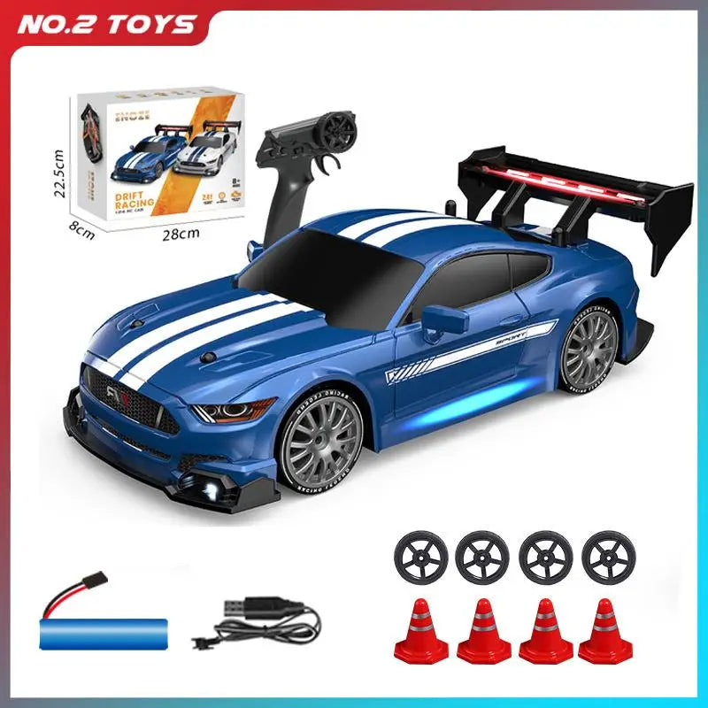 High-Speed 1:24 RC Mustang Drift Car with Remote & Replaceable Tires