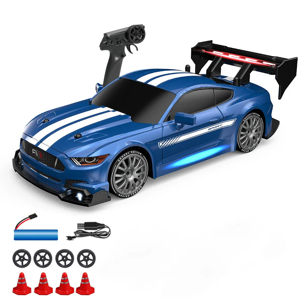 High-Speed 1:24 RC Mustang Drift Car with Remote & Replaceable Tires