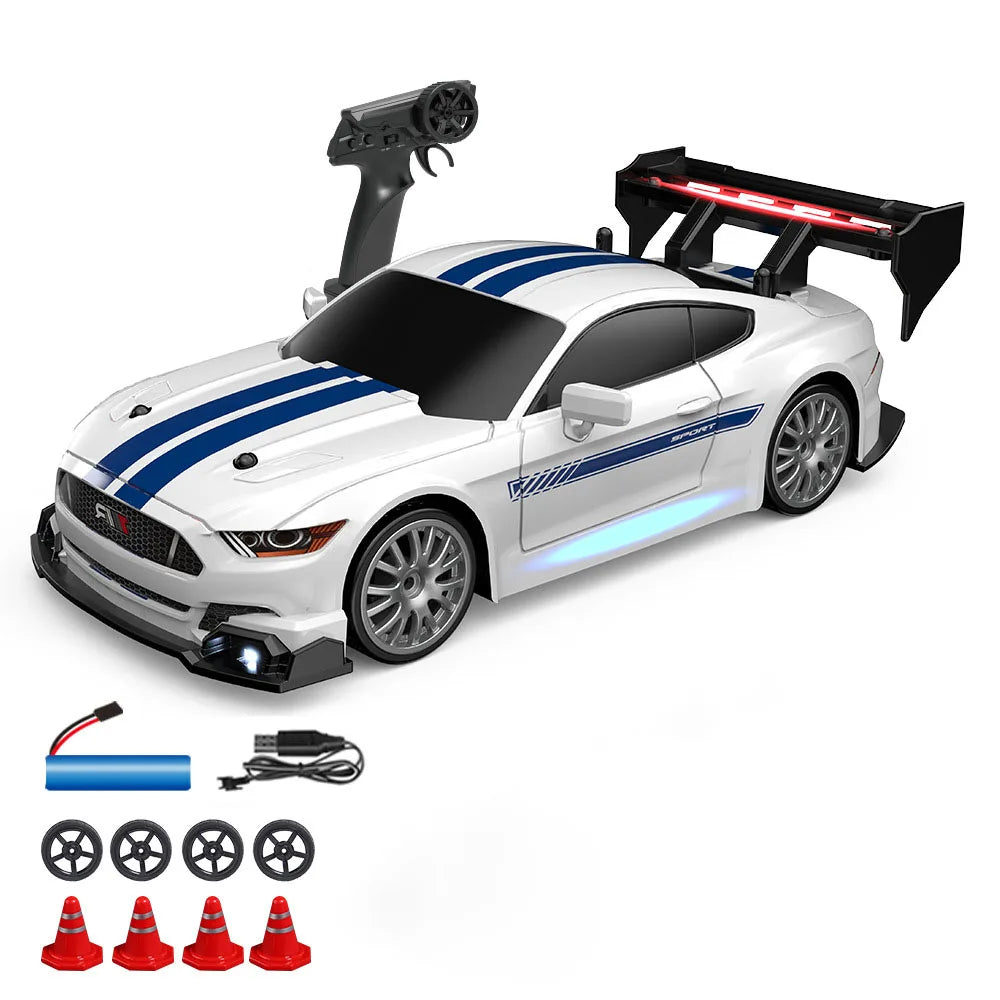 High-Speed 1:24 RC Mustang Drift Car with Remote & Replaceable Tires