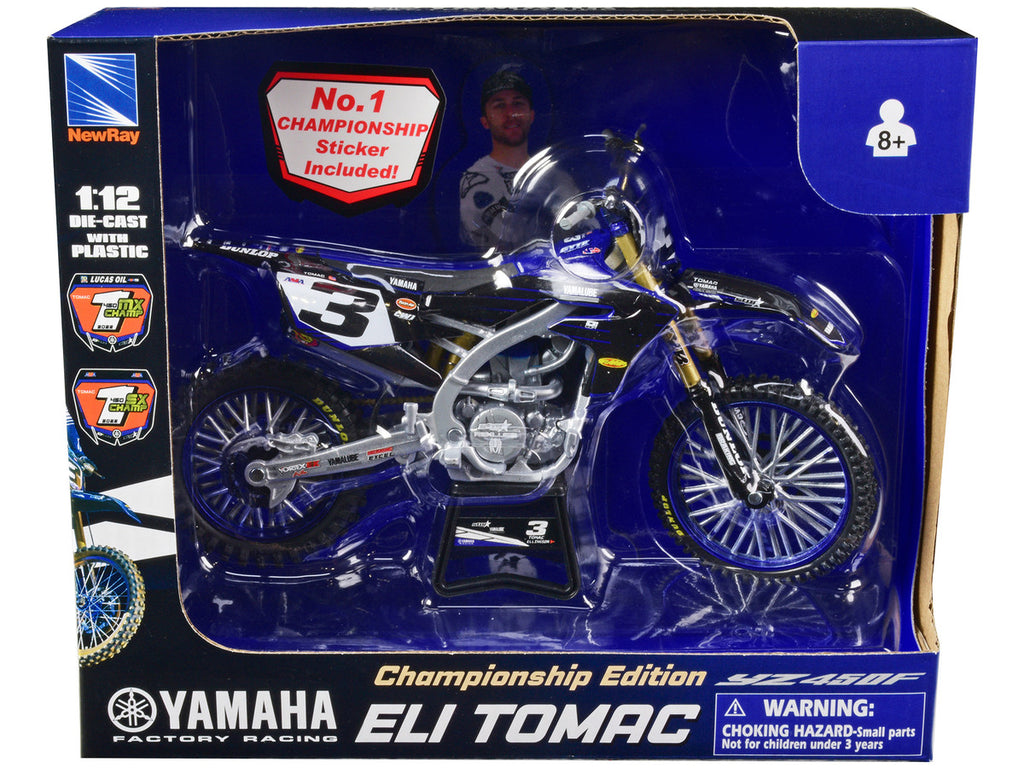 Yamaha YZ450F Championship Edition Motorcycle #3 Eli Tomac "Yamaha Factory Racing" 1/12 Diecast Model by New Ray
